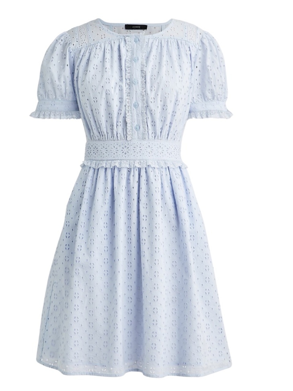 J. Crew Eyelet Button Front Mini Dress Blue Size 6 Petite NWT